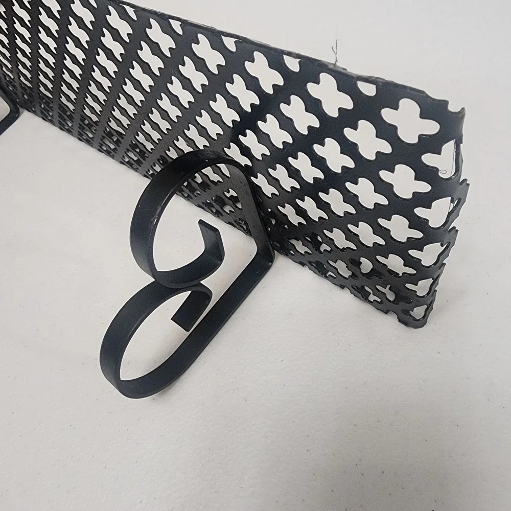 Vintage Art Deco Black Pierced Metal Display Wall Shelf~clover heart
